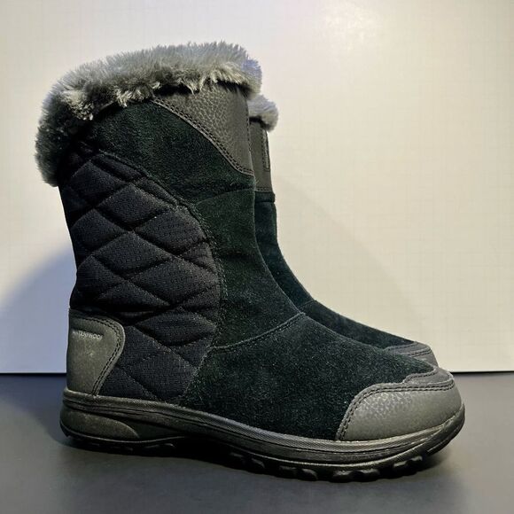 Womens COLUMBIA Ice Maiden II Black Waterproof Winter Faux Fur Boots / Size 6 - Picture 1 of 10